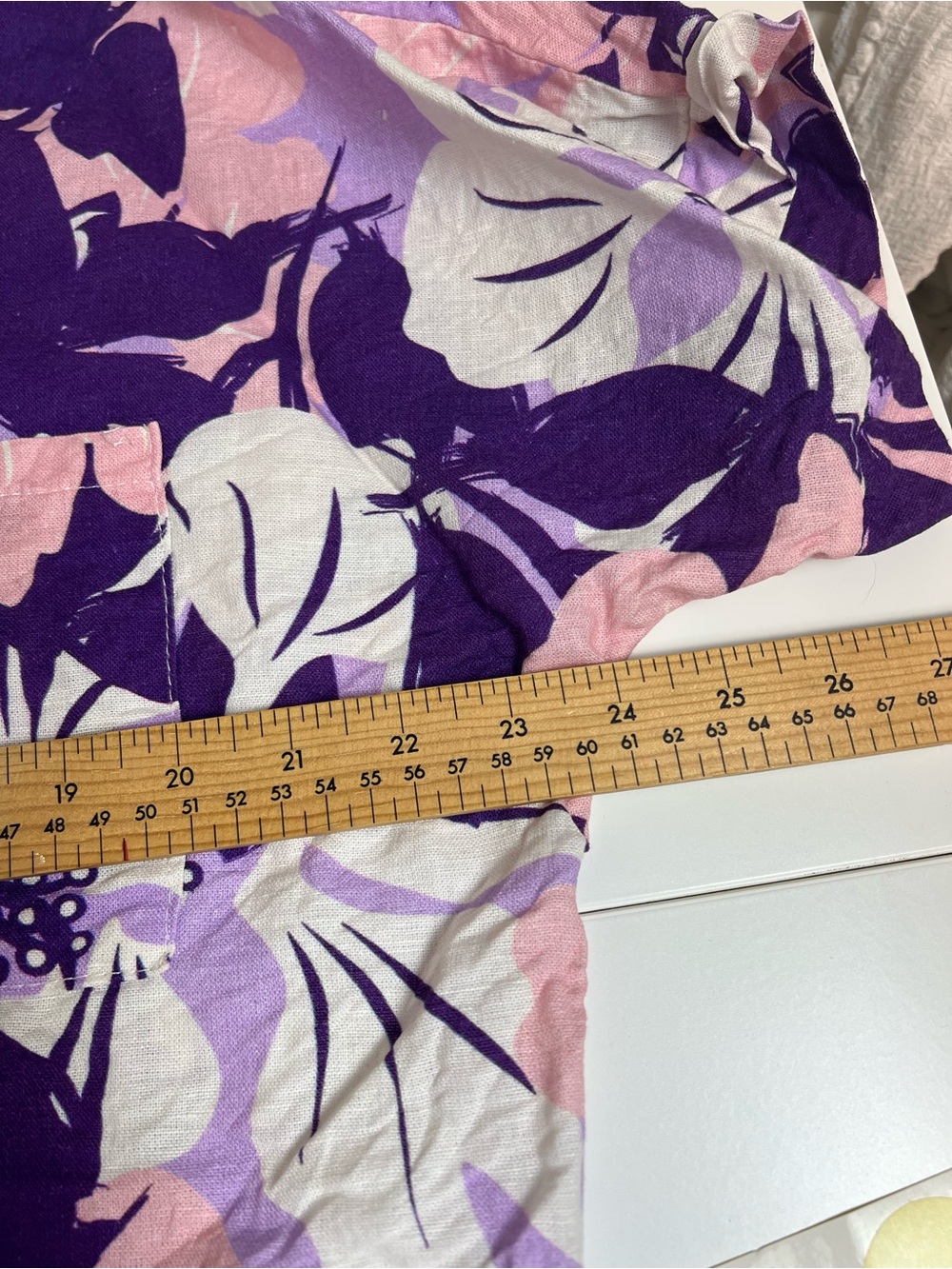 90s Style Floral Crop Shirt L Purple Pink Linen Blend Hawaiian made in Italy - Picture 5 of 6